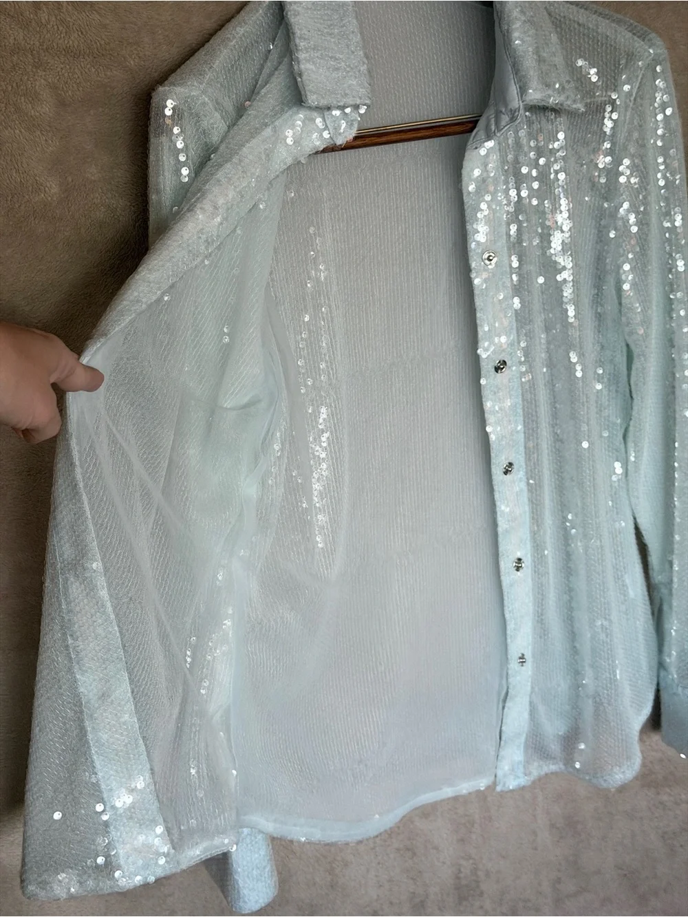 Sequin-Embellished Light Blue long Shirt - Picture 7 of 7